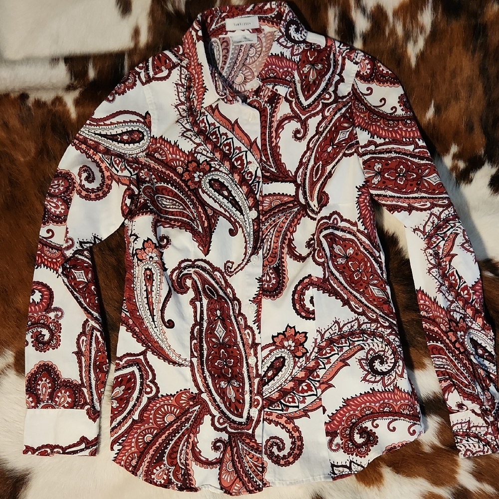 Van Heusen Red and White Paisley Shirt